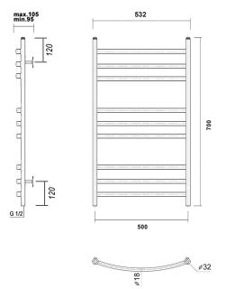 Полотенцесушитель водяной Domoterm Калипсо П9 500x700 белый